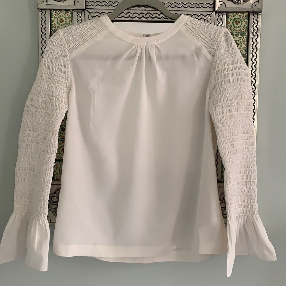A.L.C. Sidra Smocked Crepe De Chine Silk Blouse